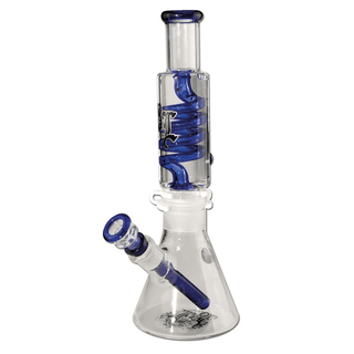 Bong din sticla ‘BLACK LEAF’ Liquid Spiral | Albastru - 32cm.