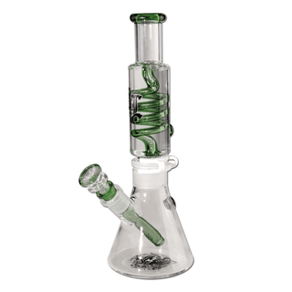 Bong din sticla 'BLACK LEAF' Liquid Spiral | Verde - 32cm.